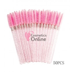 Periute Mascara pentru extensii gene false, 50 bucati PMS010 Roz cu sclipici